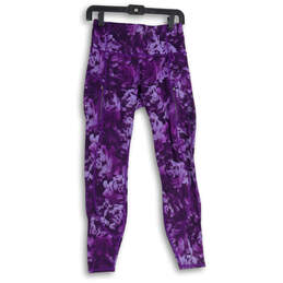 Womens Purple Floral Elastic Waist Pull-On Compression Leggings Size Small