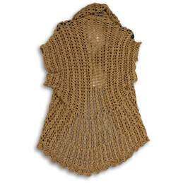 NWT Womens Brown Crochet Short Sleeve Open Front Cardigan Sweater Size XL alternative image