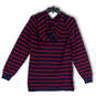 Mens Blue Red Striped Long Sleeve Pockets Pullover Hoodie Size Medium image number 2