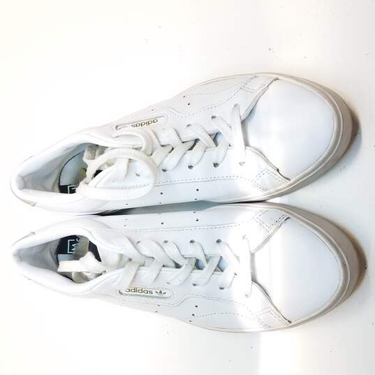 Woman's Adidas Sleek Leather Crystal White Trainers, Size 5 image number 6