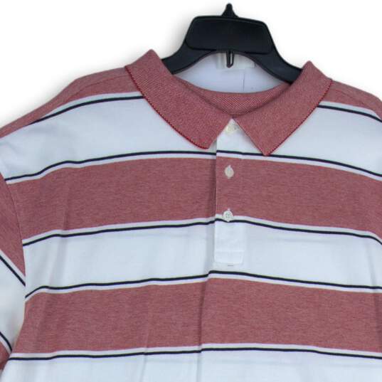 IZOD Mens White Red Striped Short Sleeve Collared Polo Shirt Size 2XLT image number 3