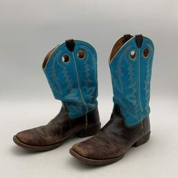 Justin Mens 377JR Brown Blue Leather Pull On Cowboy Western Boots Size 5D alternative image