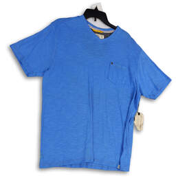 NWT Womens Blue Space Dye Short Sleeve V-Neck Pocket Pullover T-Shirt Sz XL