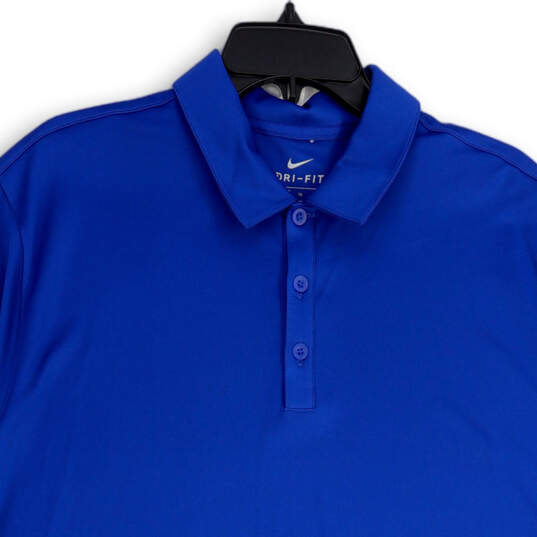 Mens Blue Dri-Fit Short Sleeve Side Slit Collared Polo Shirt Size X-Large image number 3