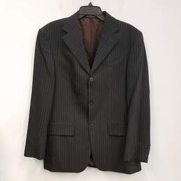 Mens Black Wool Pinstripe Pockets Long Sleeve Collared Blazer Jacket Sz 38R