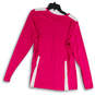 Womens Pink V-Neck Long Sleeve Heatgear Logo Pullover T-Shirt Size Large image number 2