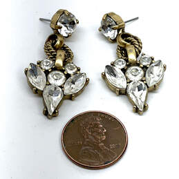 Designer J. Crew Gold-Tone Clear Crystal Leaf Cut Stone Drop Earrings