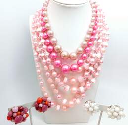 Vintage Pink & White Beaded Clip-On Earrings & Multi Strand Necklaces 198.6g alternative image