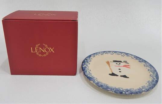 Lenox Happy Holly Days Snowman Salt & Pepper Shaker Set NIB 7 Inch Plate image number 1
