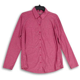 Womens Purple Heather Long Sleeve Collared Button-Up Shirt Size Medium