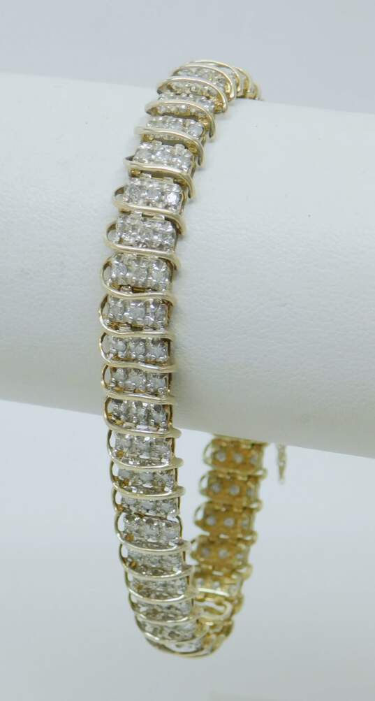 10K Two Tone Gold 3.22 CTTW Diamond Tennis Bracelet 14.6g image number 1