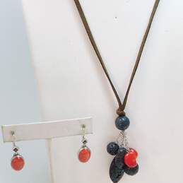 925 Coral Artisan Necklace & Earrings 21.2g