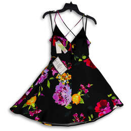 NWT Womens Black Floral Spaghetti Strap V-Neck Fit & Flare Dress Size 3 alternative image