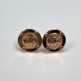 Designer Michael Kors Gold-Tone Logo Engraved Stud Earrings With Dust Bag