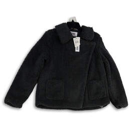 NWT Womens Gray Long Sleeve Spread Collar Sherpa Jacket Size Medium