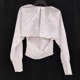 Womens White Surplice Neck Long Sleeve Smocked Open Back Blouse Top Size S alternative image