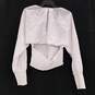 Womens White Surplice Neck Long Sleeve Smocked Open Back Blouse Top Size S image number 2