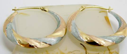 10k Tricolor Gold Twisted Hoop Earrings 1.2g image number 3