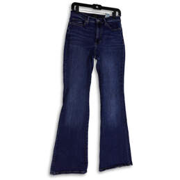 Womens Blue Denim Medium Wash Stretch Pockets Regular Fit Flared Jeans 28