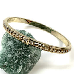 Designer Henri Bendel Gold-Tone Crystal Cut Stone Hinged Bangle Bracelet