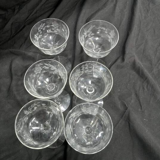 6pc Set of Etched Glass Sherry Glasses image number 2