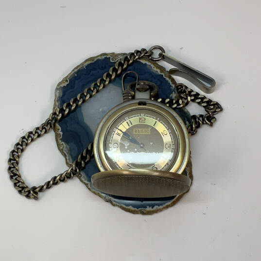 Designer Relic Gold-Tone Round Dial Link Chain Analog Pocket Watch image number 1