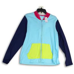 NWT Womens Multicolor Blue Colorblock Long Sleeve Hooded Full-Zip Jacket Size L
