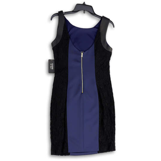 NWT Womens Black Blue Sleeveless Round Neck Back Zip Sheath Dress Size 8 image number 2