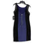 NWT Womens Black Blue Sleeveless Round Neck Back Zip Sheath Dress Size 8 image number 2