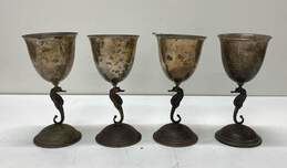4 Sea Horse Design Goblets 7in Tall Vintage Silver Plate Metalware
