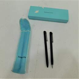 Tiffany & Co Satin Black with Sterling T-clip Ball Point Pen & Pencil Set