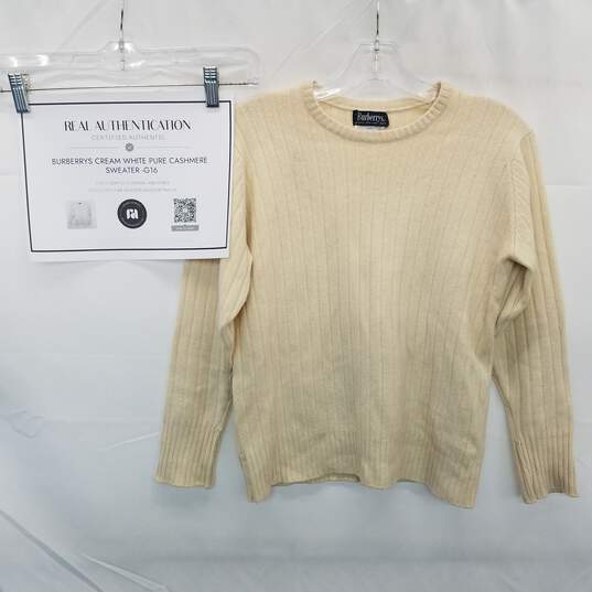 AUTHENTICATED Burberrys Cream White Pure Cashmere Sweater image number 1