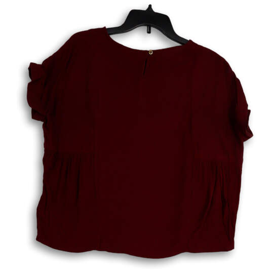 Womens Red Short Sleeve Round Neck Modern Pullover Blouse Top Size Small image number 2