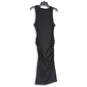 Womens Black Ruched Wide Strap Round Neck Midi Bodycon Dress Size Medium image number 2