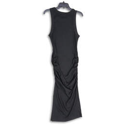 Womens Black Ruched Wide Strap Round Neck Midi Bodycon Dress Size Medium alternative image