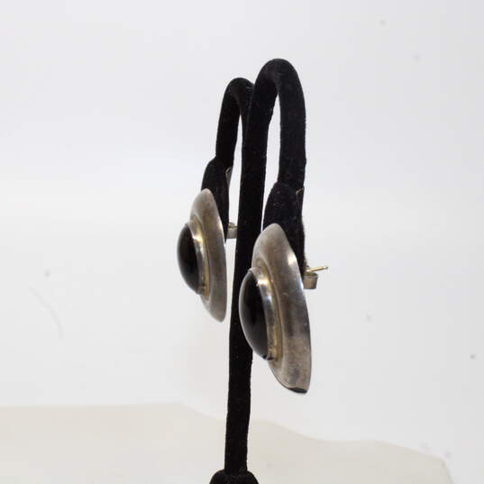 Vintage Moulage Modele Sterling Silver Black Obsidian Earrings image number 2