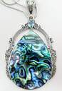 Artisan 925 Topaz & Abalone Shell Teardrops Granulated Scrolled Pendant Box Chain Necklace & Open Work Drop Earrings 25.2g image number 3