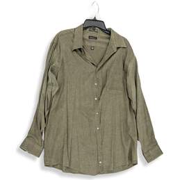Mens Green Spread Collar Long Sleeve Button-Up Shirt Size Size 18 Big