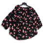 Womens Black Pink Floral V-Neck 3/4 Sleeve Pullover Blouse Top Size 3 image number 2