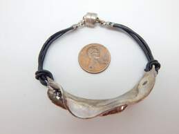 Hagit Gorali Sterling Silver Ripple Beaded Leather Bracelet 19.5g alternative image