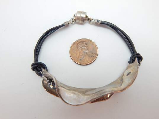 Hagit Gorali Sterling Silver Ripple Beaded Leather Bracelet 19.5g image number 2