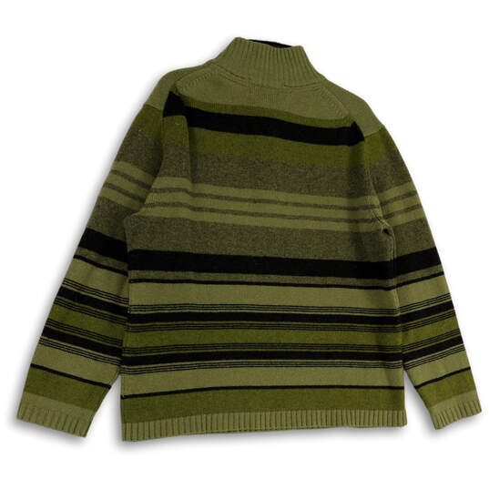 Mens Green Black Striped Long Sleeve 1/4 Zip Pullover Sweater Size Large image number 2