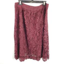 Ann Taylor Women Burgundy Skirt Lace SZ 12 NWT alternative image