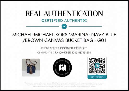 Michael Kors Marina Navy Blue & Brown Canvas Bucket Bag AUTHENTICATED image number 5