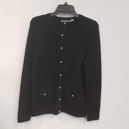 Womens Black Long Sleeve Pockets Button Front Cardigan Sweater Size Small alternative image