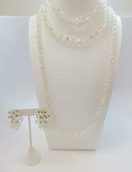 Vintage & Laguna Silvertone Aurora Borealis Crystals Beaded Layering Necklaces & Dangle Tassels Clip On Earrings 122.3g