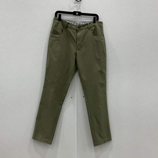 Mens Green Flat Front Straight Leg Front Pocket Ankle Pants Size 32 image number 2