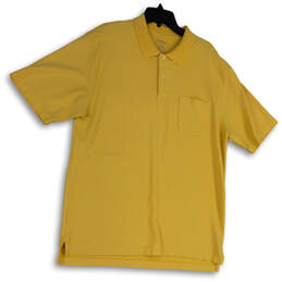 Mens Yellow Cotton Regular Fit Short Sleeve Collared Polo Shirt Size Large