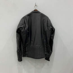 Mens Black Leather Long Sleeve Pocket Full-Zip Motorcycle Jacket Size LT alternative image