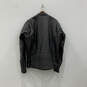 Mens Black Leather Long Sleeve Pocket Full-Zip Motorcycle Jacket Size LT image number 2